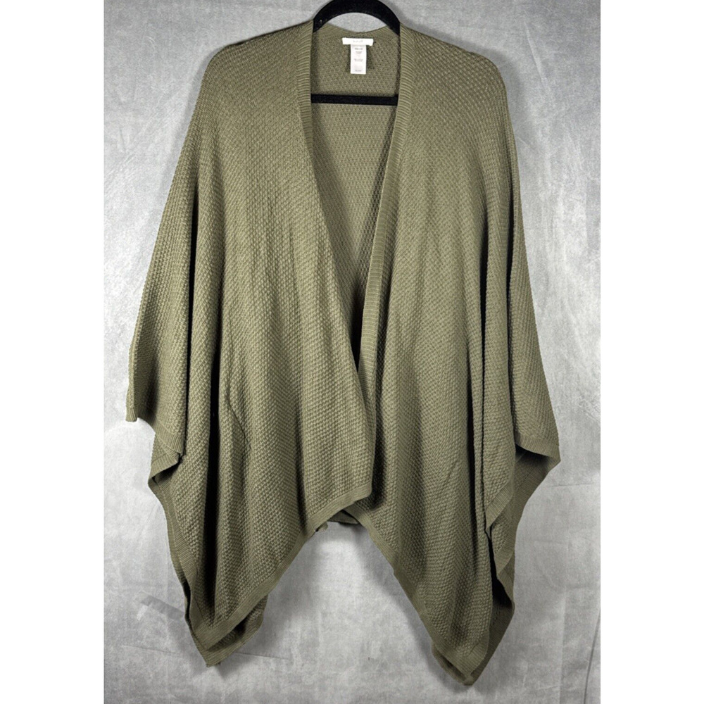 Pure Jill J. Jill One Size Cotton Blend Olive Green‎ Knit Open Front Cape Poncho